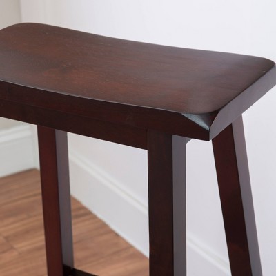 Transitional 29" Saddle Seat Dark Brown Wooden Stool