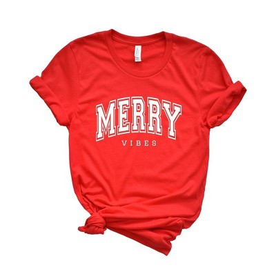 Simply Sage Market Women's Merry Vibes Varsity Thick Outline Short Sleeve Graphic Tee