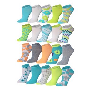 Tipi Toe Women's & Girls 20 Pairs Colorful Bloom Patterned Cute Ankle Socks For Women - 1 of 1