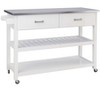 MAYEERTY White Kitchen Cart, Stainless Steel Top 2 Drawers - 4 of 4