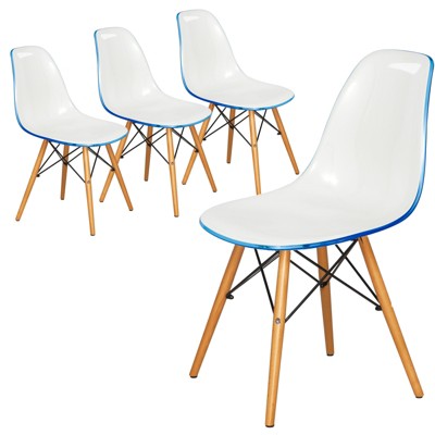 LeisureMod Cresco (Set of 4) Mid-Century Modern Acrylic Dining Chairs with Wooden Dowel Eiffel Legs – Kitchen & Dining Room Chairs