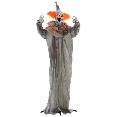 HOMCOM 6' Orange Haired Clown Outdoor Halloween Decoration, Sound Activated Light Up Eyes, Animated Prop for Haunted House