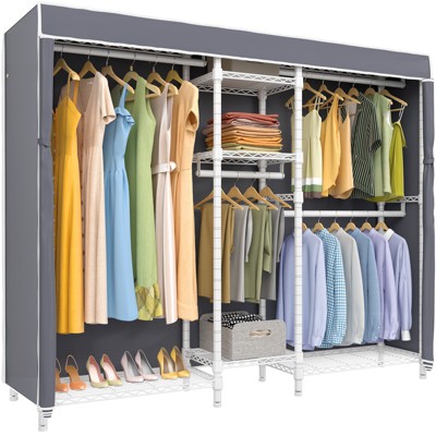 VIPEK V6C Heavy Duty Covered Clothes Rack Portable Wardrobe Closet, Black Clothing Rack with Oxford Fabric Cover, Max Load 870 LBS