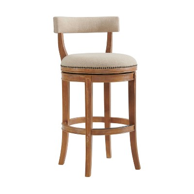 Weathered Brown and Beige Swivel Bar Stools with Nailhead Trim
