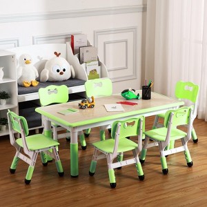 Kids Table and Chair Set, Height Adjustable Toddler Arts & Crafts Table and 6 Chair Set for Ages 2-10,Max 300lbs Kids Activity Art Table - 1 of 4