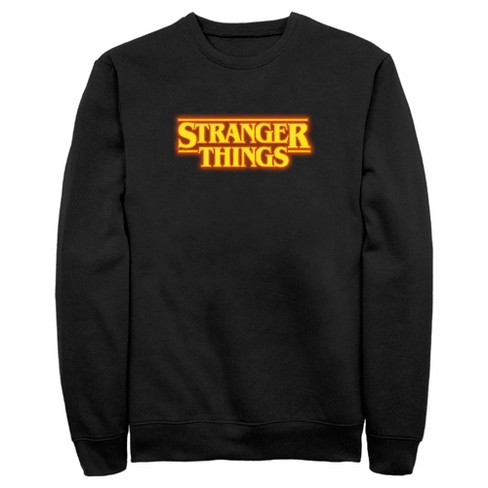 Men s Stranger Things Orange Logo Sweatshirt Black Medium Target