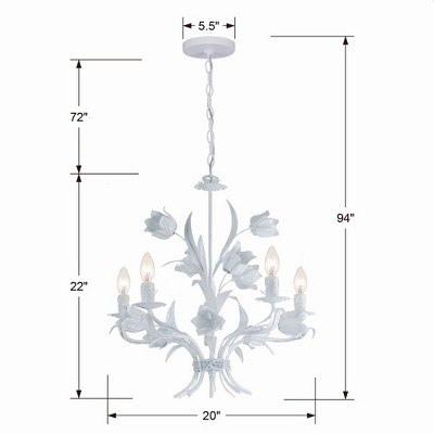 White Floral 5-Light Mini Chandelier with Crystal Accents