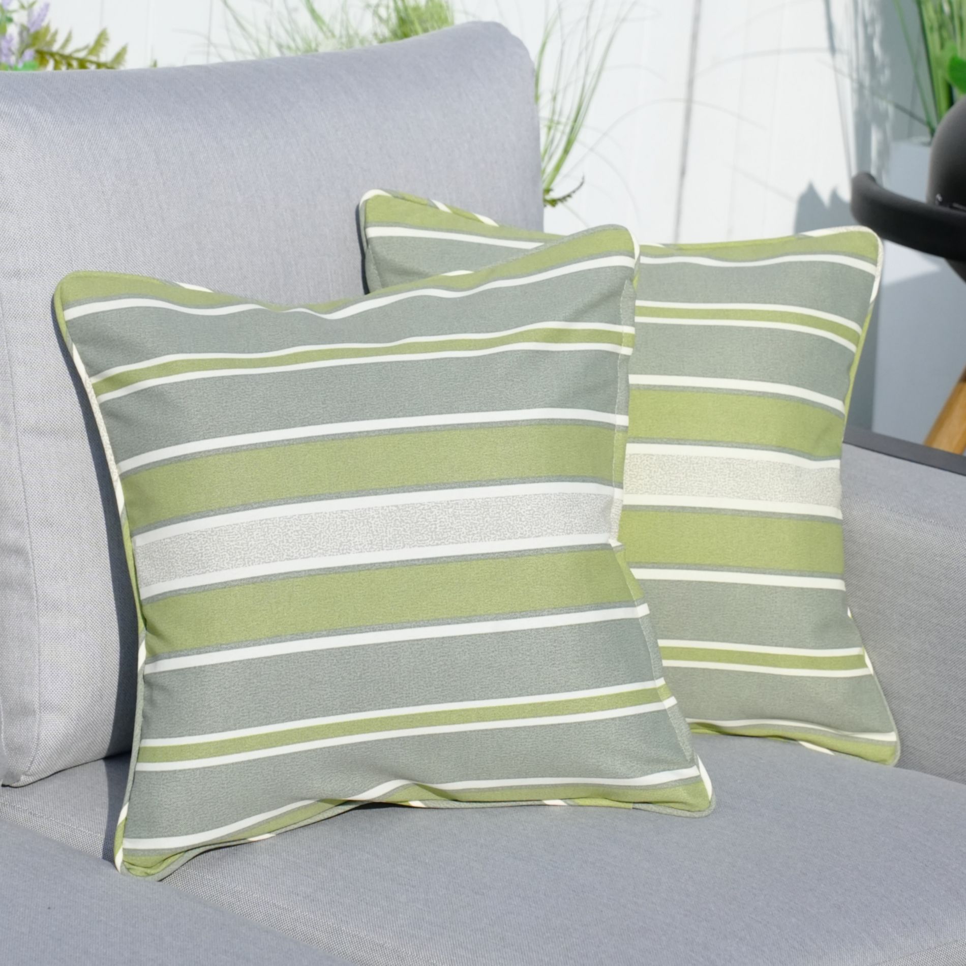 Moda Furnishings W16.5'' Outdoor Reversible Throw Pillow (Set of 2) - Green & Gray & White