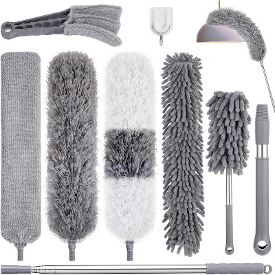 9PCS Extendable Microfiber Duster Kit with Extension Pole, Bendable Washable Dusters for Ceiling Fans and High Areas