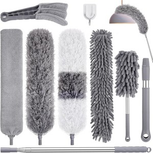 9PCS Extendable Microfiber Duster Kit with Extension Pole, Bendable Washable Dusters for Ceiling Fans and High Areas - 1 of 4