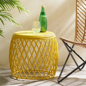 VisioGear Patio End Tables, 17.75 Inch Outdoor End Table, Lattice Design Table for Balcony Porch Pool, Yellow, 19.75"*19.75"*17.75" - 1 of 4