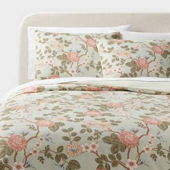 Trad Floral Print Duvet and Sham Set Light Sage Green/Light Pink/White - Threshold™