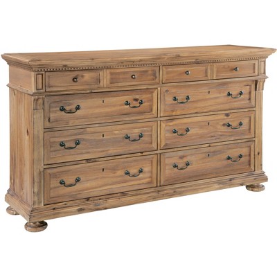 Elegant 70.5" Beige Acacia Wood Double Dresser with Soft Close Drawers