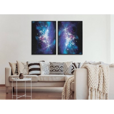 Sylvie Black Framed Space Galaxy Landscape Metallic Canvas Art 28x38