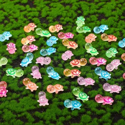 100pcs Luminous Colorful Turtle Figurines Set, Resin Glow-in-the-Dark Miniatures for DIY Crafts, Home Decor, Fairy Garden Accessories & Party Favors