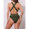 INSPIRE CHIC Women's Deep V Neck Criss Cross Lace Up Monokini Bikini, Tummy Control High Cut Swimwear Bathing Suits 1 Set - 3 of 4