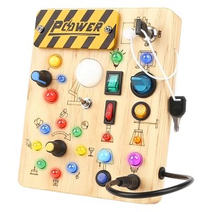 Etokfoks Montessori Busy Board Wooden Sensory Toy with 10 Switches and 19 LED Lights for Toddlers 1 Piece for Ages 18 Months Up - 1 of 4