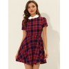 Allegra K Women's Plaid Grid Peter Pan Collar Contrast A-line Dresses - 2 of 4