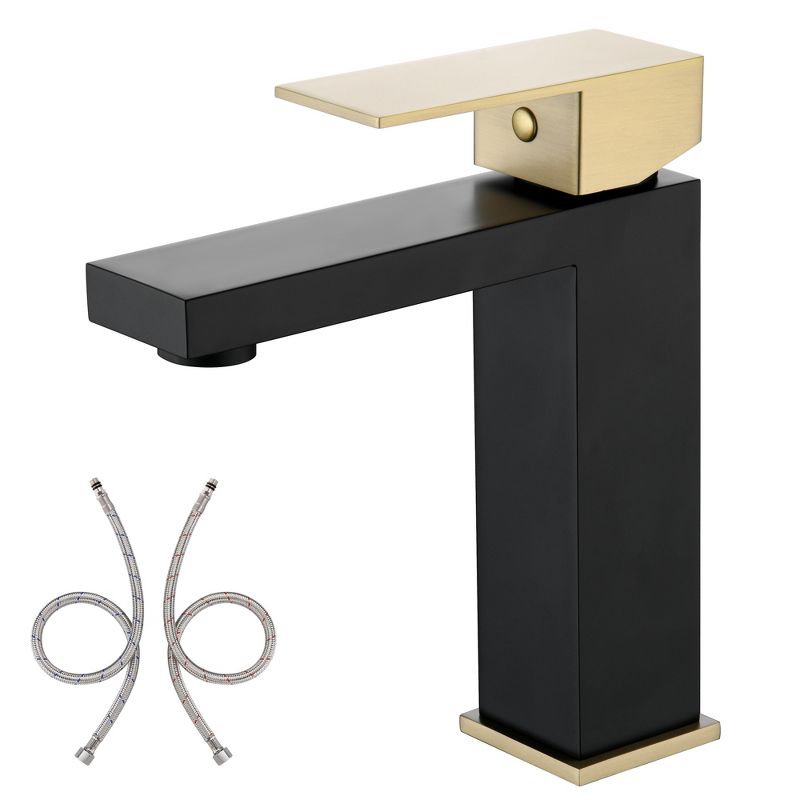 Sumerain Bathroom Sink Faucet Black and Gold Bathroom Faucet Stainless Steel 1 Handle Single Hole, 1 of 12
