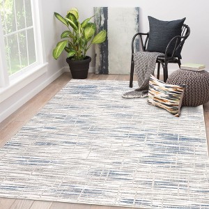 TackView Modern Abstract Area Rug Soft Washable Thin Rug Non Slip Low Pile Floor Carpet, Distressed Striped Rug - 1 of 4