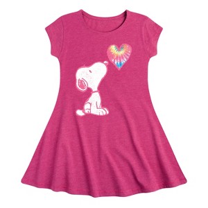 Girls' - Peanuts - Snoopy Pastel Rainbow Heart Fit & Flair Cap Sleeve Dress - 1 of 2