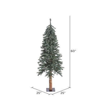 5' Green PVC Alpine Christmas Tree with Natural Bark Trunk