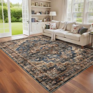 Vintage Machine Washable Rug with Rubber Backing Stain Resistant Rug for Living Room Bedroom - 1 of 4