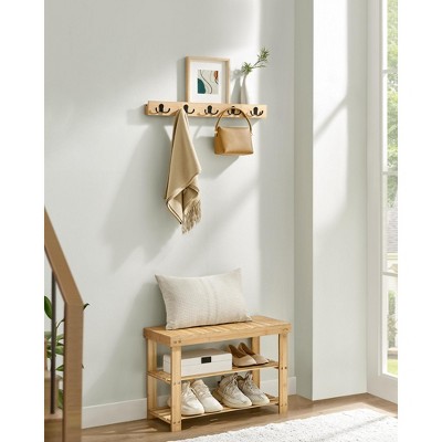 SONGMICS Shoe Rack Bench, Hall Tree with Bench, Coat Rack Shoe Bench Set, 3-Tier Bamboo Shoe Rack, for Entryway, Hallway, Bedroom