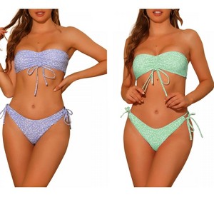 Elerevyo Women's Halter Floral Print Bandeau Tie Side Triangle Bottoms Swimwear Bathing Suits 2 Sets - 1 of 4