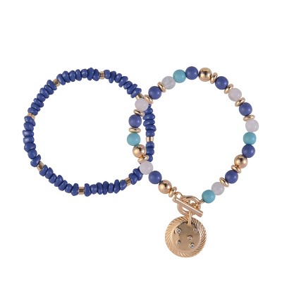 RACHEL Rachel Roy Gold Tone and Blue Beaded 2pc Bracelet Set