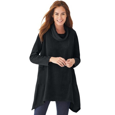 Woman Within Women's Plus Size Velour Cowl Neck Pocket Tunic