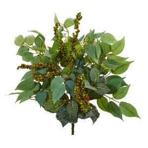 Nearly Natural 14-in Mixed Ficus, Fittonia and Berries Bush Artificial Plant (Set of 6) - 1 of 2