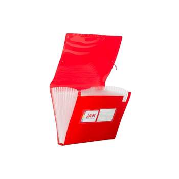 JAM Paper 13 Pocket Plastic Expanding File Accordion Folders Letter Size 9 x 13 Red Sold