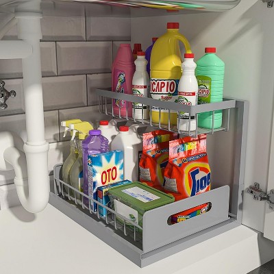 Paaaawaters Under Sink Organizer, Pull Out Cabinet Organizer 2 Tier Slide Out Sink Shelf Cabinet Storage Shelves
