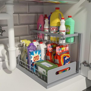 Paaaawaters Under Sink Organizer, Pull Out Cabinet Organizer 2 Tier Slide Out Sink Shelf Cabinet Storage Shelves - 1 of 4