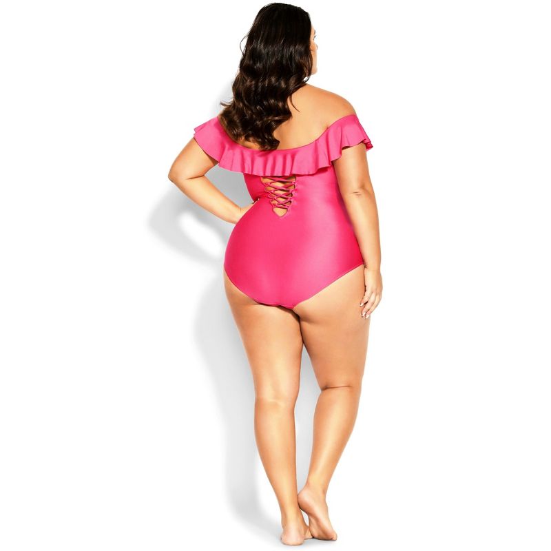 Women's Plus Size Ingrid Ruffle 1 Piece - fuchsia pink | CITY CHIC, 4 of 9