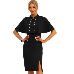 INSPIRE CHIC Women's Elegant Double Breasted Cape Pencil Formal Set Dress - 1 of 4