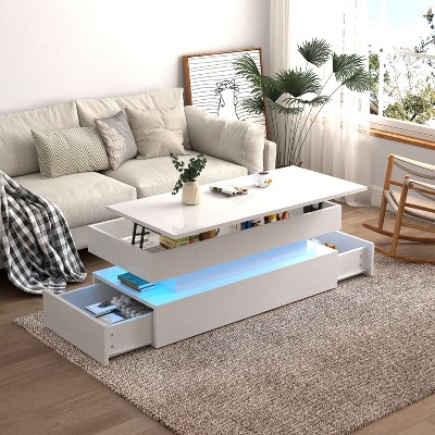 NicBex Rectangular 3-Tier Foldable Design Coffee Table with Storage Drawers,Modern Center Table for Living Room,Apartment,White