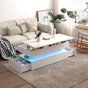 CAVINAS Rectangular 3-Tier Foldable Design Coffee Table with Storage Drawers,Modern Center Table for Living Room,Apartment,White - 1 of 4