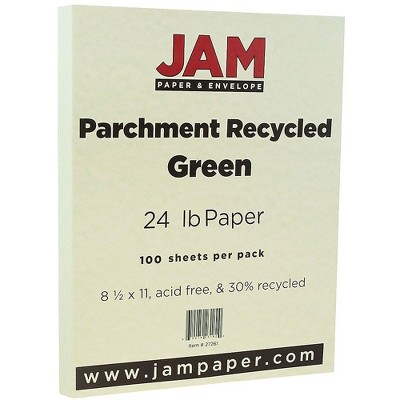 JAM Paper Parchment 24lb Paper 8.5 x 11 Green Recycled 100 Sheets/Pack 27261