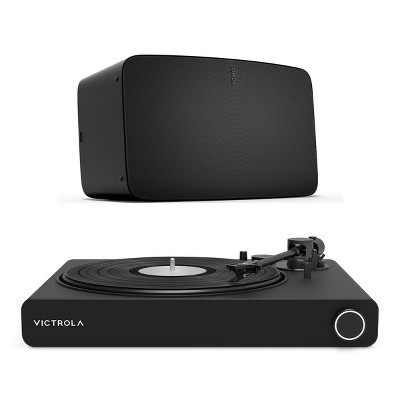 Victrola Stream Onyx Works with Sonos Wireless Turntable with 2-Speeds with Sonos Five Wireless Speaker for Streaming Music