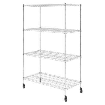 SafeRacks 4 Tiered Storage Shelves with Heavy Duty Steel Wire Shelving Unit, Wheels, and Adjustable Feet for Pantry Shelf or Garage, White