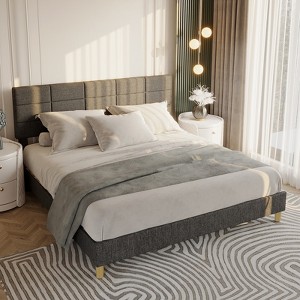 Full Size Bed Frame with Headboard, Linen Upholstered Platform Bed  No Box Spring Needed, Noise Free & Easy Assembly, - 1 of 4