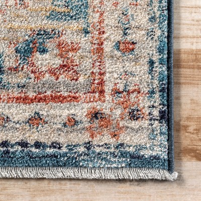Harley Blue Medallion Synthetic Easy Care Runner Rug