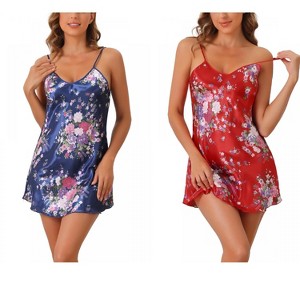 INSPIRE CHIC Women's 2 Pcs Silky Satin Mini Floral Slip Strapless Chemise Lingerie Sleepwear - 1 of 4