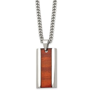 Black Bow Jewelry Men's Stainless Steel & Red Koa Wood Inlay Enameled Necklace, 20 Inch - 1 of 4