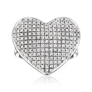Ross-Simons 1.00 ct. t.w. Pave Diamond Heart Ring in Sterling Silver - 1 of 4