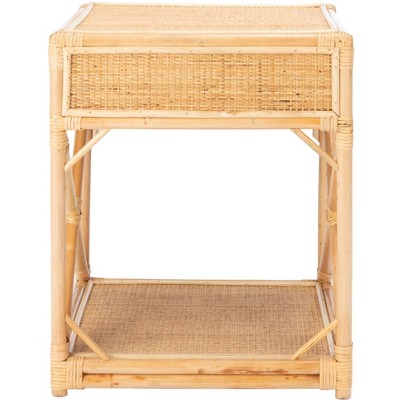 Natural Woven Rattan 1-Drawer Nightstand with Shelf