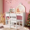 Kids Vanity Table and Chair Set with Mirror and Lights, Drawer and Open Storage Shelves, Wooden Dressing Table for Little Girls - 2 of 4