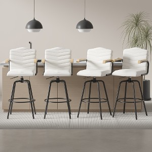 VECELO Bar Stools with Backs & Arms Set of 2, Counter Height Barstools Set with Tufted Upholstery & Footrest Ring, White/Brown - 1 of 4